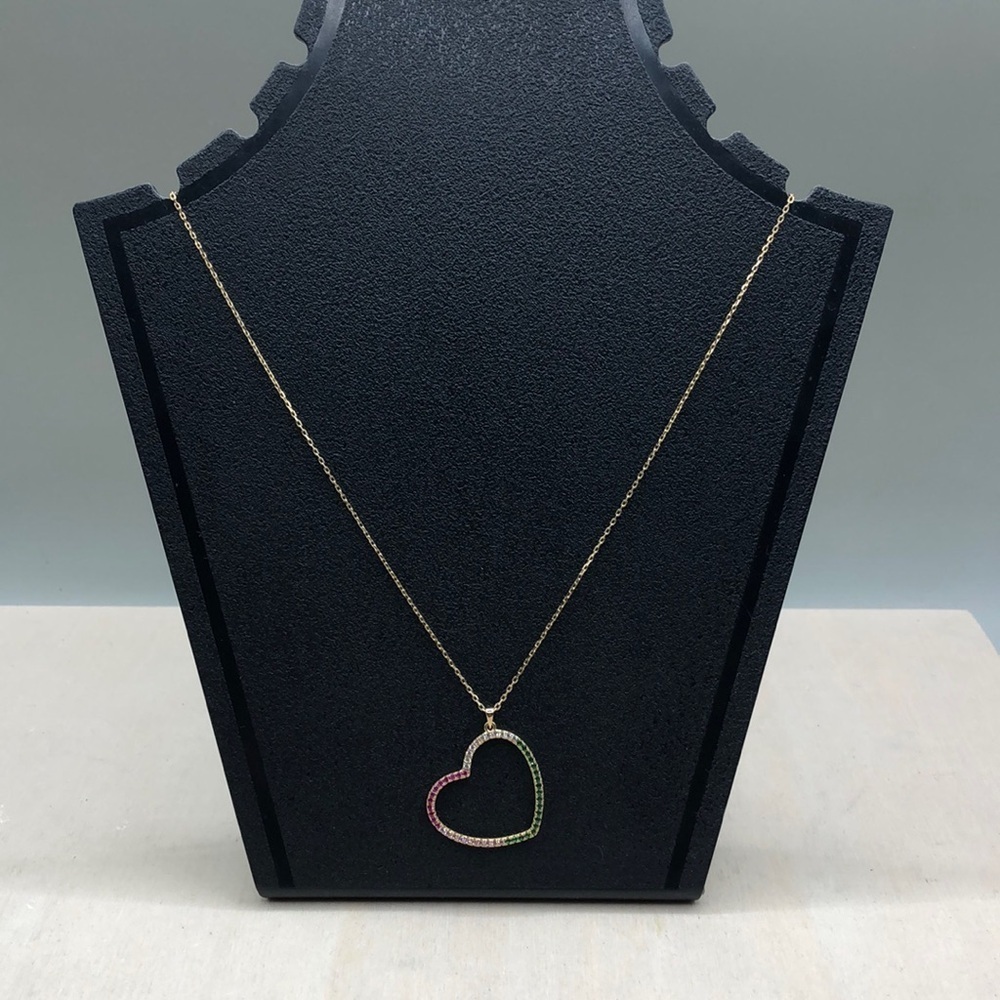 Gold over sterling silver 925 colorful CZ open heart pendant necklace-romantic.